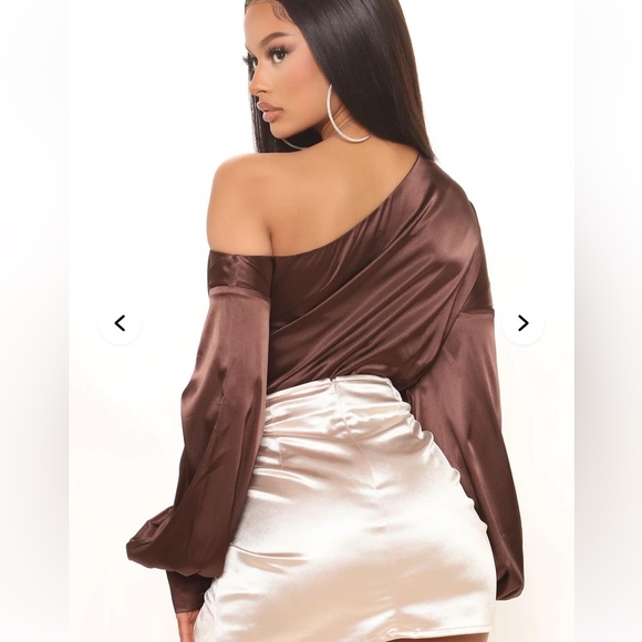 NWT Fashion Nova High Status Satin Brown Long Sleeve Bodysuit - Picture 2 of 6